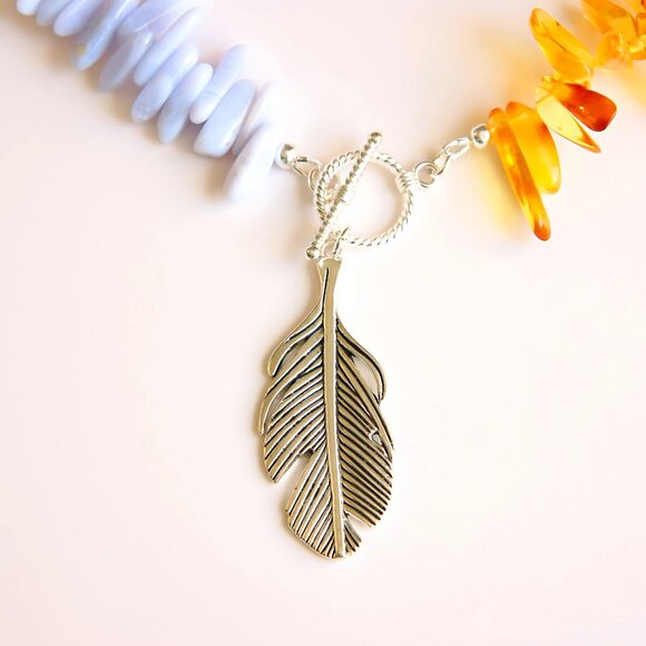 Amber & Agate Feather Pendant Necklace - Picture 7 of 10